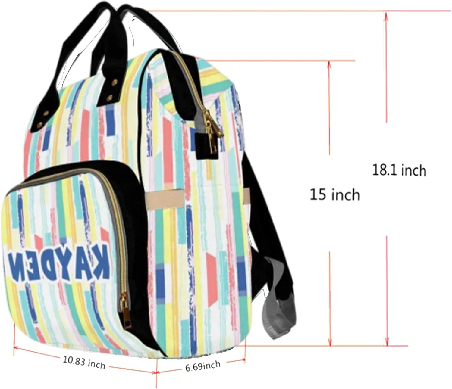 Personalized Diaper Bag Backpack with Name, Fun Doodle Custom Monogram Backpack Travel Outdoor Mommy Baby Bag, Customized Gift for Newborn Baby Boys Girls Father's Day Mother's Day Christmas Birthday