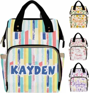 Personalized Diaper Bag Backpack with Name, Fun Doodle Custom Monogram Backpack Travel Outdoor Mommy Baby Bag, Customized Gift for Newborn Baby Boys Girls Father's Day Mother's Day Christmas Birthday