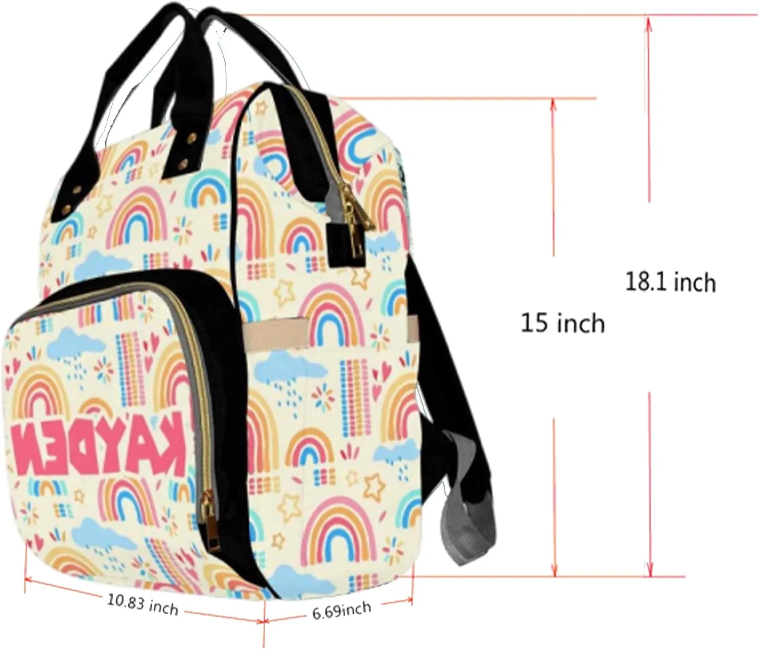 Personalized Diaper Bag Backpack with Name Rainbow Pattern Custom Monogram Backpack Travel Outdoor Mommy Bag Customized Gift for Newborn Baby Boys & Girls Father's Day Mother's Day Christmas Birthday