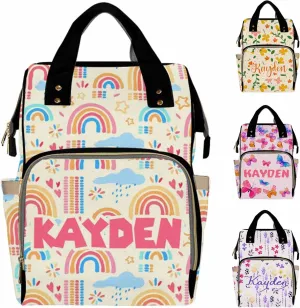 Personalized Diaper Bag Backpack with Name Rainbow Pattern Custom Monogram Backpack Travel Outdoor Mommy Bag Customized Gift for Newborn Baby Boys & Girls Father's Day Mother's Day Christmas Birthday