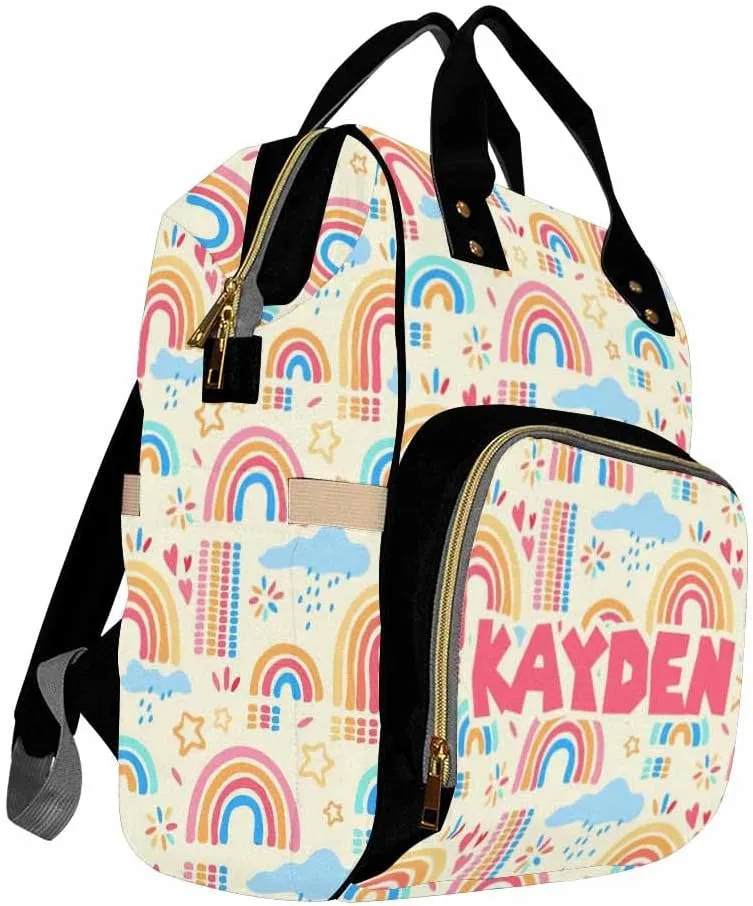 Personalized Diaper Bag Backpack with Name Rainbow Pattern Custom Monogram Backpack Travel Outdoor Mommy Bag Customized Gift for Newborn Baby Boys & Girls Father's Day Mother's Day Christmas Birthday