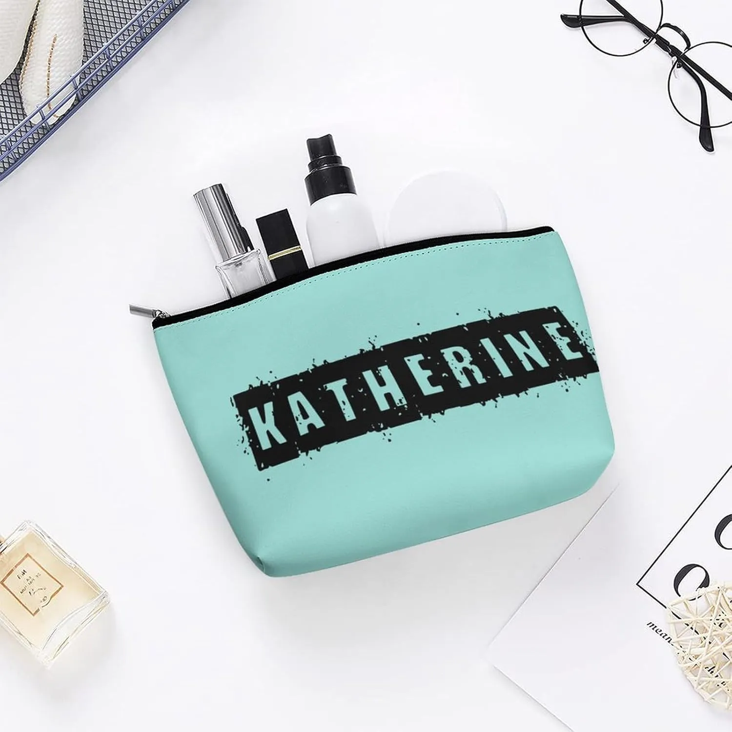 Personalized Name Makeup Bag 6 x 7 Inches, Custom Text Colorful Cosmetic Bag for Purse Women Girls Mom Bridesmaid Proposal Small Travel Make Up Bag Cosmetic Toiletry Pouch Gifts