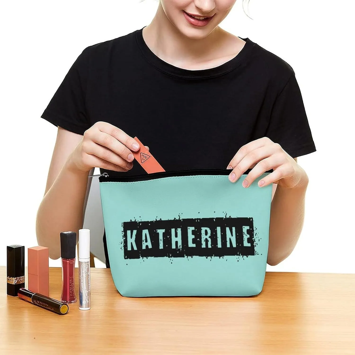Personalized Name Makeup Bag 6 x 7 Inches, Custom Text Colorful Cosmetic Bag for Purse Women Girls Mom Bridesmaid Proposal Small Travel Make Up Bag Cosmetic Toiletry Pouch Gifts
