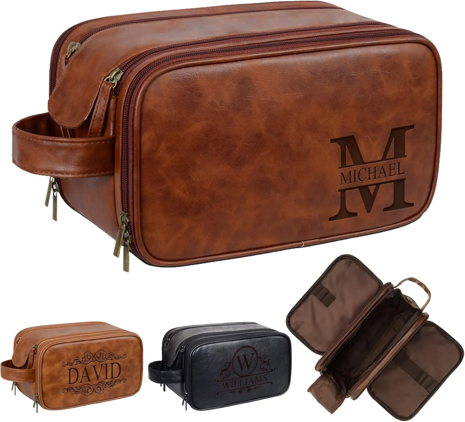 Personalized Travel Toiletry Bag for Men - Large Shaving Dopp Kit,Water-resistant Bathroom Toiletries Organizer,PU Leather Cosmetic Bags,Gifts for Him