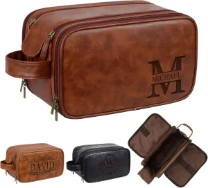 Personalized Travel Toiletry Bag for Men - Large Shaving Dopp Kit,Water-resistant Bathroom Toiletries Organizer,PU Leather Cosmetic Bags,Gifts for Him