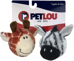 Pet Lou Ez Squeaky Ball Twin Pack - Giraffe and Zebra, 4-inch Height