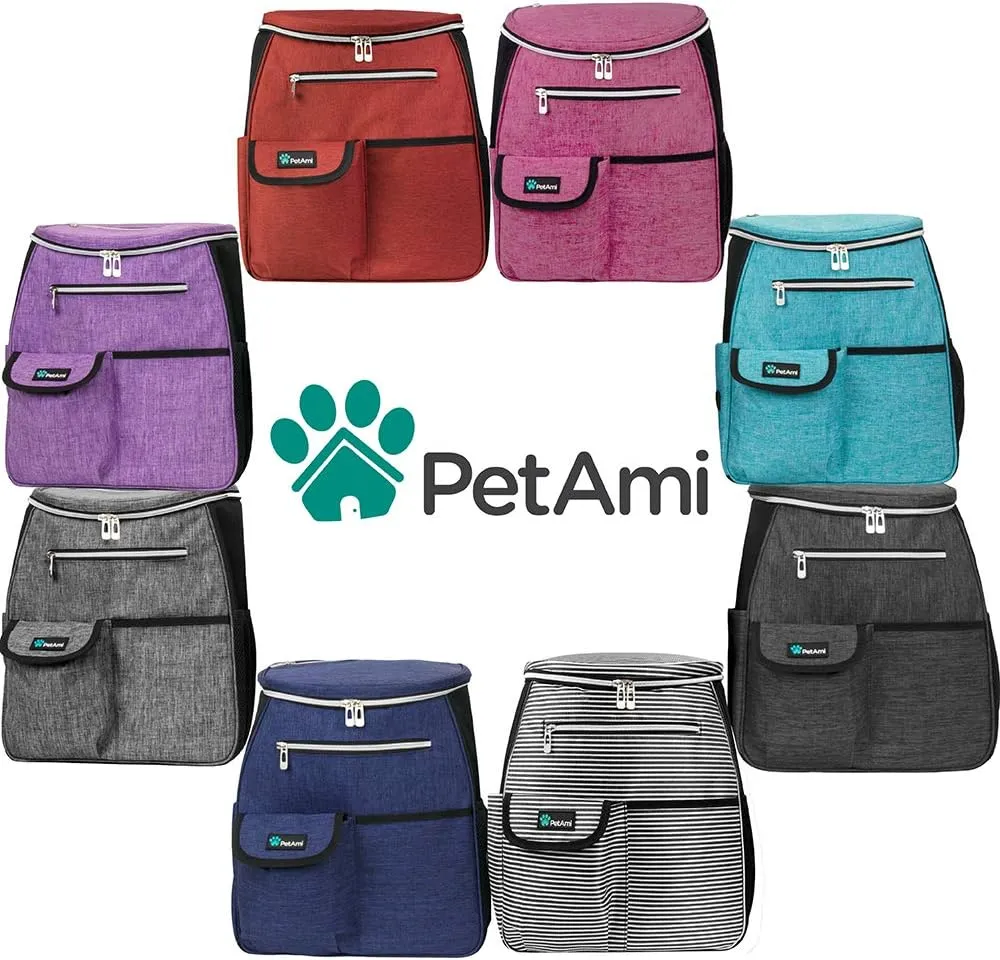 PetAmi Dog Travel Bag Backpack, Airline Approved Dog Bags for Traveling, Puppy Diaper Bag Supplies, Pet Camping Essentials Hiking Accessories Dog Gift, Food Container, Collapsible Bowls, Stripe Black