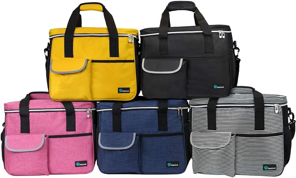 PetAmi Dog Travel Bag, Travel Pet Bag Organizer, Dog Food Travel Bag with Food Container and Bowls, Dog Travel Supplies Gift Accessories for Weekend Camping, Dog Cat Diaper Bag (Pink, Medium)
