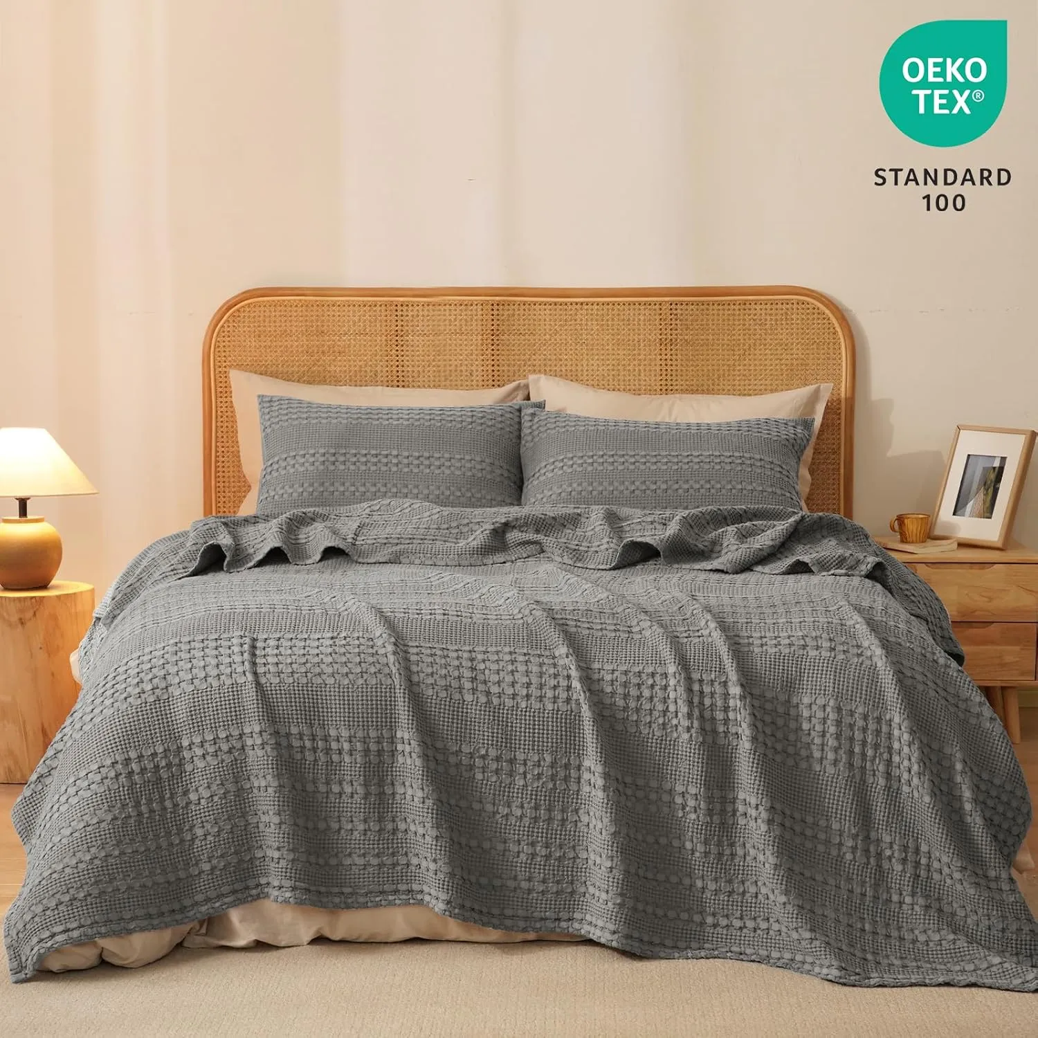 PHF 100% Cotton Waffle Weave Blanket King Size, Soft Lightweight Breathable Cozy Summer Blankets for Bed, Luxury Aesthetic Woven Bedding for Home Decor, 108"x90", Dark Grey