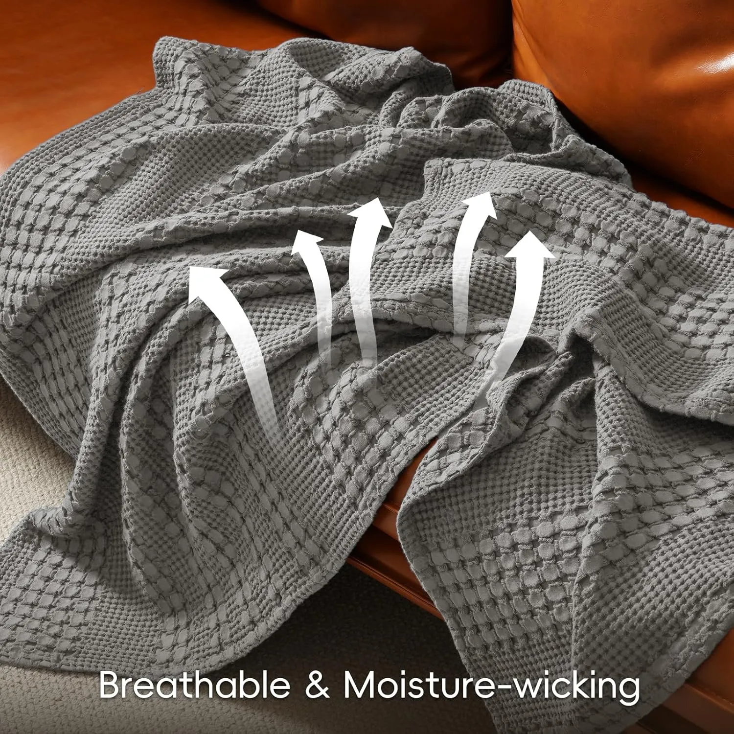 PHF 100% Cotton Waffle Weave Blanket King Size, Soft Lightweight Breathable Cozy Summer Blankets for Bed, Luxury Aesthetic Woven Bedding for Home Decor, 108"x90", Dark Grey