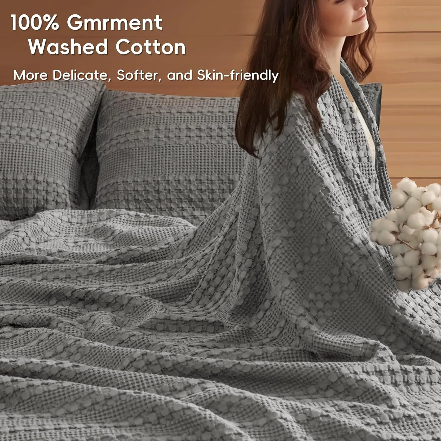 PHF 100% Cotton Waffle Weave Blanket King Size, Soft Lightweight Breathable Cozy Summer Blankets for Bed, Luxury Aesthetic Woven Bedding for Home Decor, 108"x90", Dark Grey