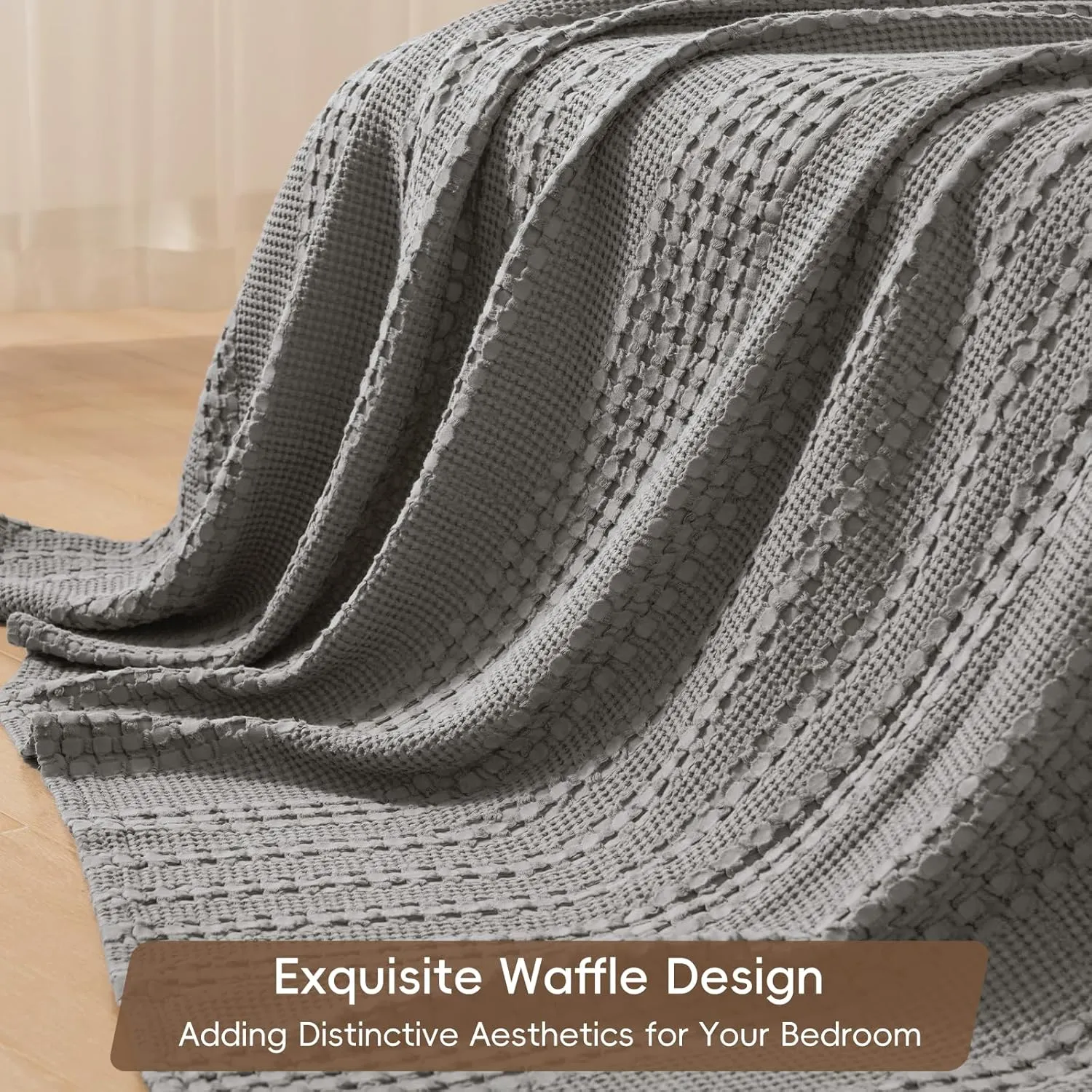 PHF 100% Cotton Waffle Weave Blanket King Size, Soft Lightweight Breathable Cozy Summer Blankets for Bed, Luxury Aesthetic Woven Bedding for Home Decor, 108"x90", Dark Grey