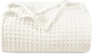 PHF Ultra Soft Waffle Weave Blanket Queen Size 90"x 90"- Washed Lightweight Breathable Cozy Woven Blanket for Bed - Aesthetic Decor for Couch Bedding Sofa Home Car - Coconut White