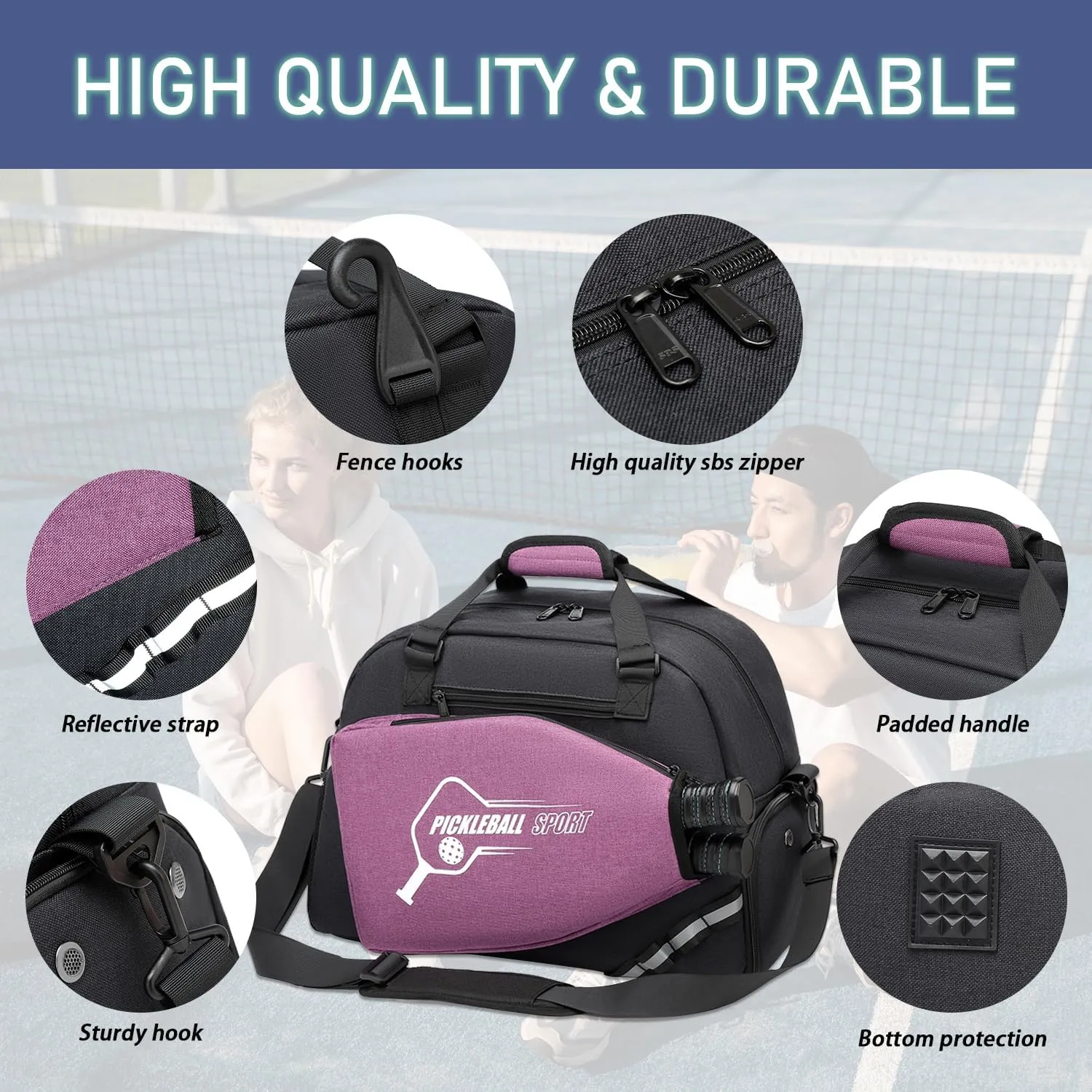 Pickleball Bag for Women and Men，Pickleball Backpack with various Zipper Pockets for Balls, Paddles, Shoes, Movil phone and Power Bank, with a Fence Hook