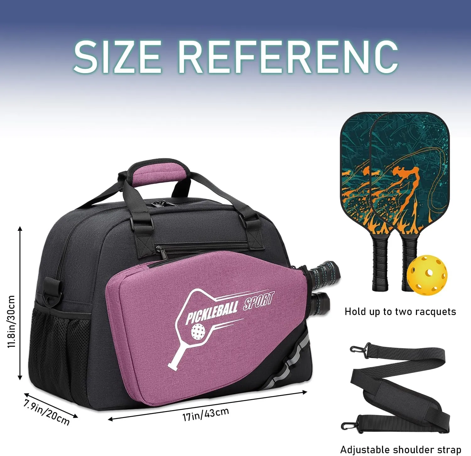 Pickleball Bag for Women and Men，Pickleball Backpack with various Zipper Pockets for Balls, Paddles, Shoes, Movil phone and Power Bank, with a Fence Hook