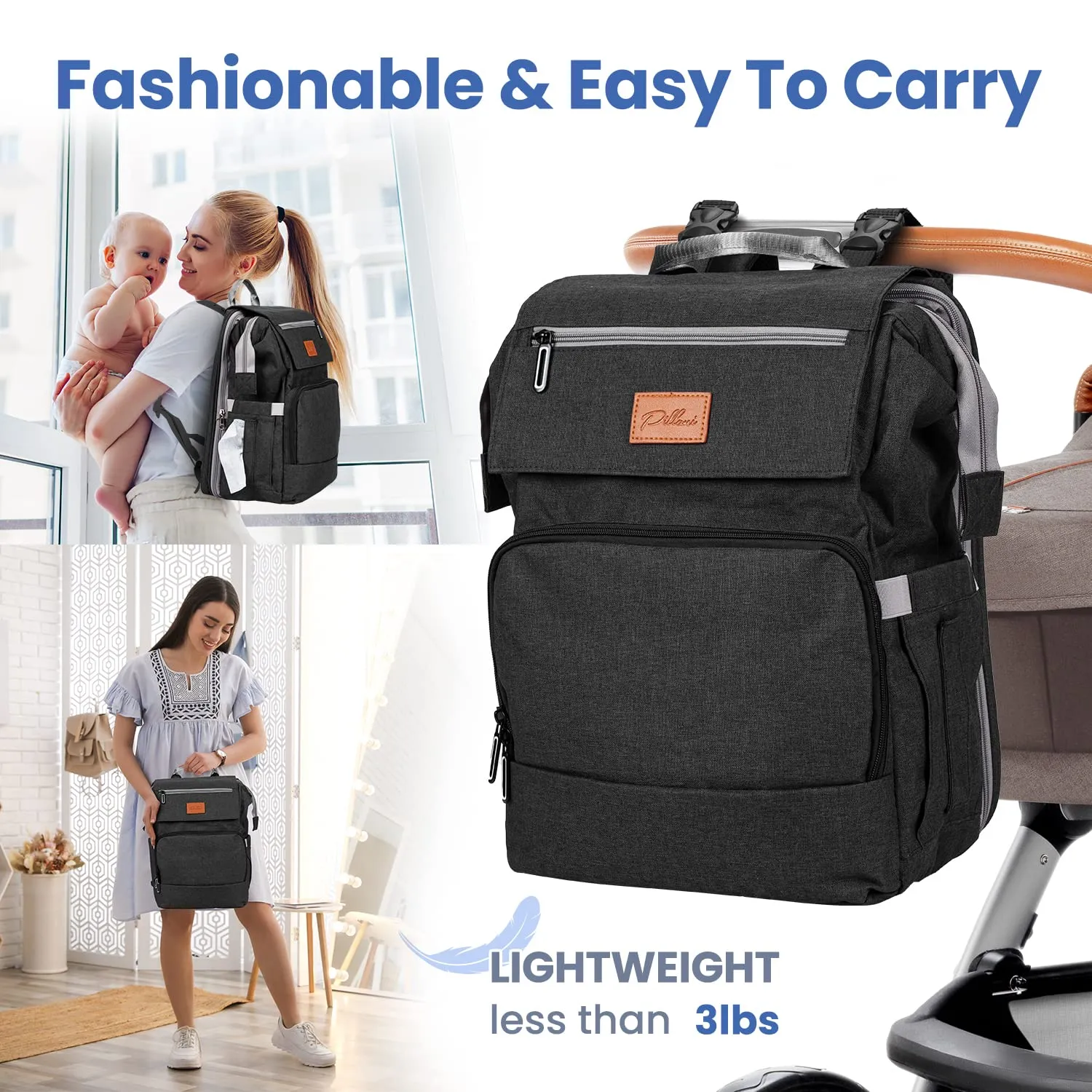 PILLANI Baby Diaper Bag Backpack - Baby Bag for Boys & Girls - Diaper Backpack - Large Travel Diaper Bags with Changing Pad - Baby Registry Search & Baby Shower Gifts - Newborn Essentials Must Haves
