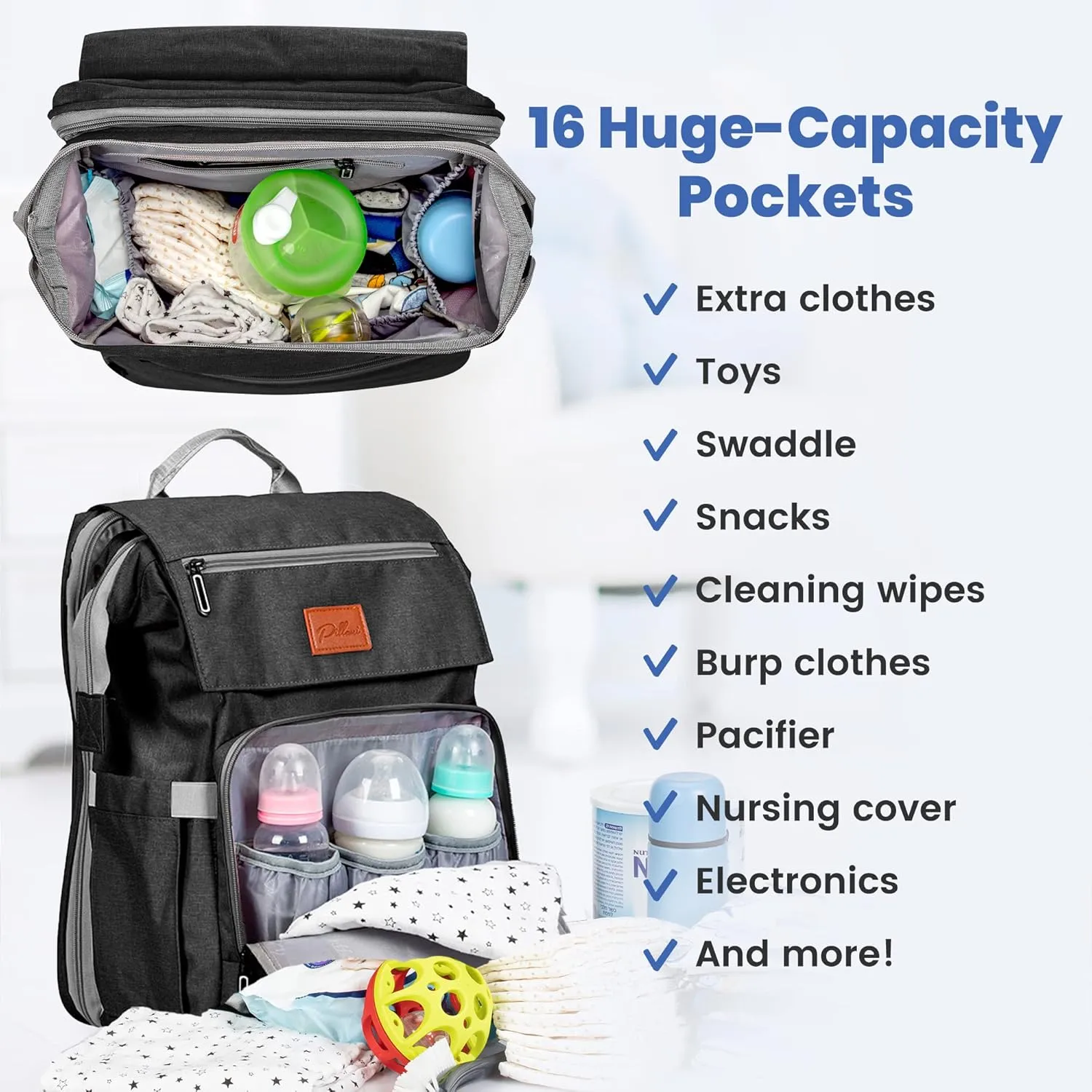 PILLANI Baby Diaper Bag Backpack - Baby Bag for Boys & Girls - Diaper Backpack - Large Travel Diaper Bags with Changing Pad - Baby Registry Search & Baby Shower Gifts - Newborn Essentials Must Haves