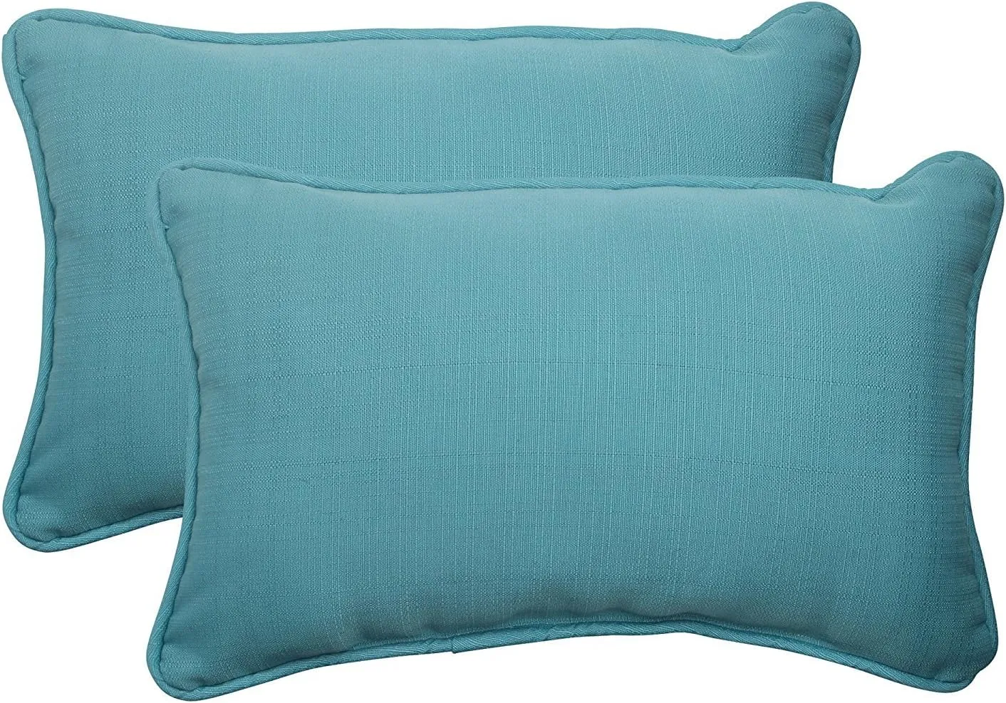 Pillow Perfect Forsyth Solid Indoor/Outdoor Lumbar Pillow Plush Fill, Weather and Fade Resistant,, Lumbar - 11.5" x 18.5", Blue , 2 Count