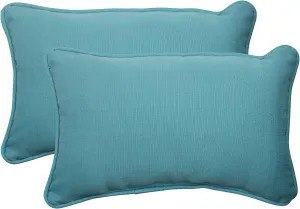 Pillow Perfect Forsyth Solid Indoor/Outdoor Lumbar Pillow Plush Fill, Weather and Fade Resistant,, Lumbar - 11.5" x 18.5", Blue , 2 Count
