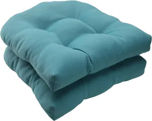 Pillow Perfect Forsyth Solid Indoor/Outdoor Wicker Patio Seat Cushion Reversible, Weather and Fade Resistant, Round Corner - 19" x 19", Blue, 2 Count