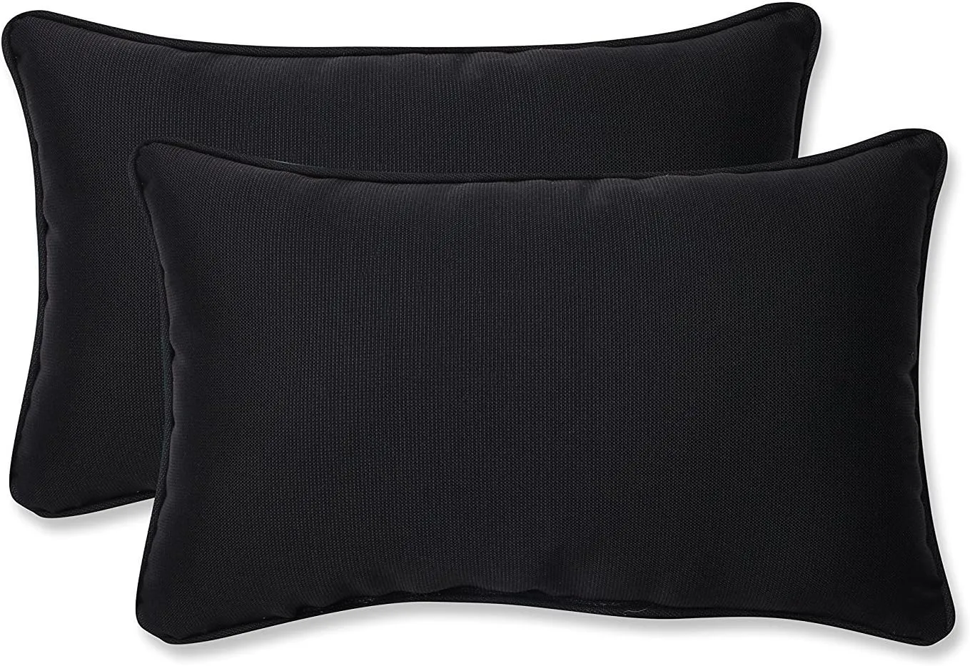 Pillow Perfect Fresco Solid Indoor/Outdoor Lumbar Pillow Plush Fill, Weather and Fade Resistant, Lumbar - 11.5" x 18.5",, Black, 2 Count