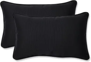 Pillow Perfect Fresco Solid Indoor/Outdoor Lumbar Pillow Plush Fill, Weather and Fade Resistant, Lumbar - 11.5" x 18.5",, Black, 2 Count