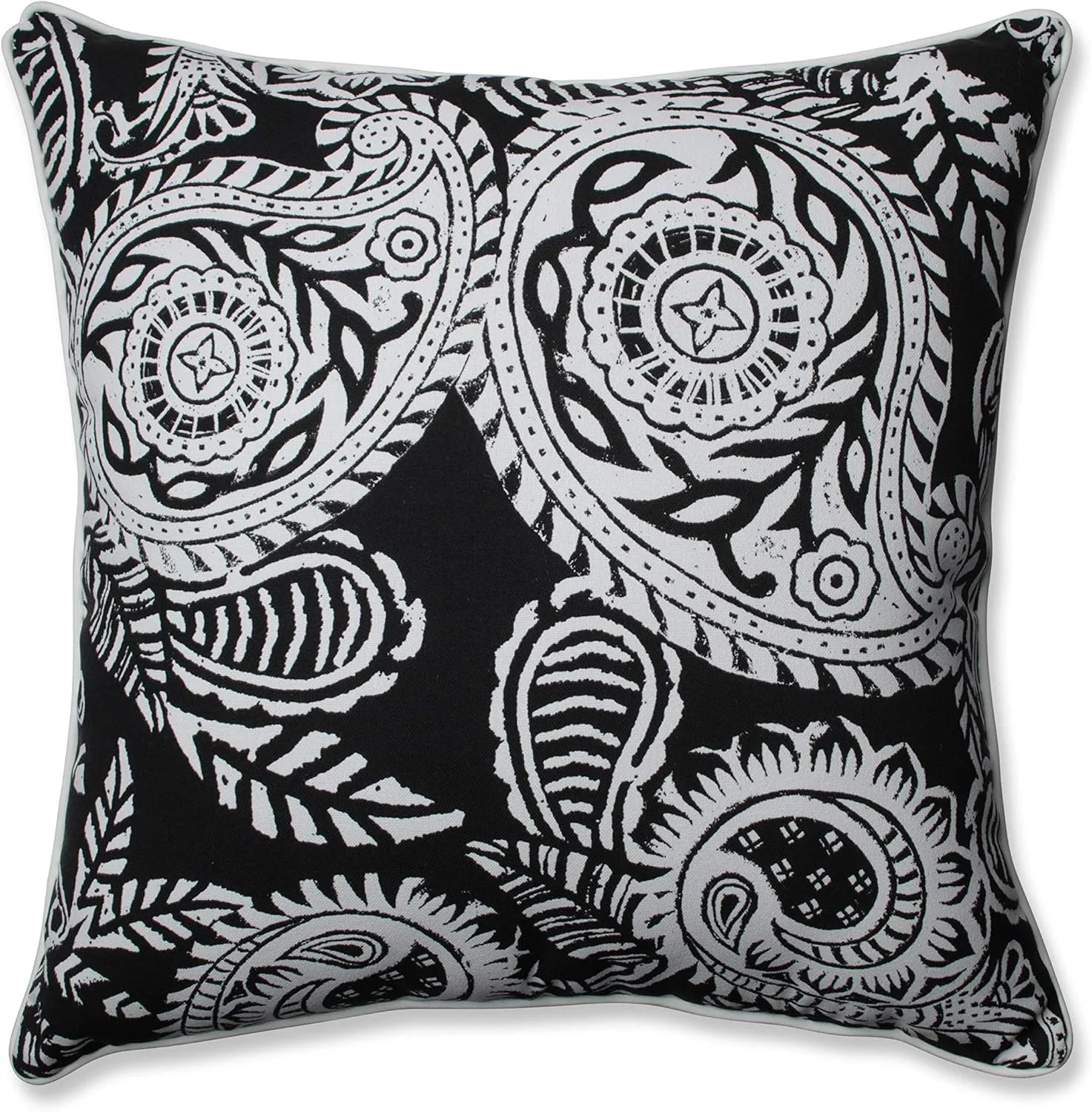 Pillow Perfect Paisley Indoor/Outdoor Accent Throw Pillow, Plush Fill, Weather, and Fade Resistant, Floor - 25" x 25", Black/Ivory Addie,
