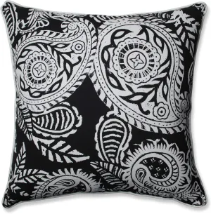 Pillow Perfect Paisley Indoor/Outdoor Accent Throw Pillow, Plush Fill, Weather, and Fade Resistant, Floor - 25" x 25", Black/Ivory Addie,