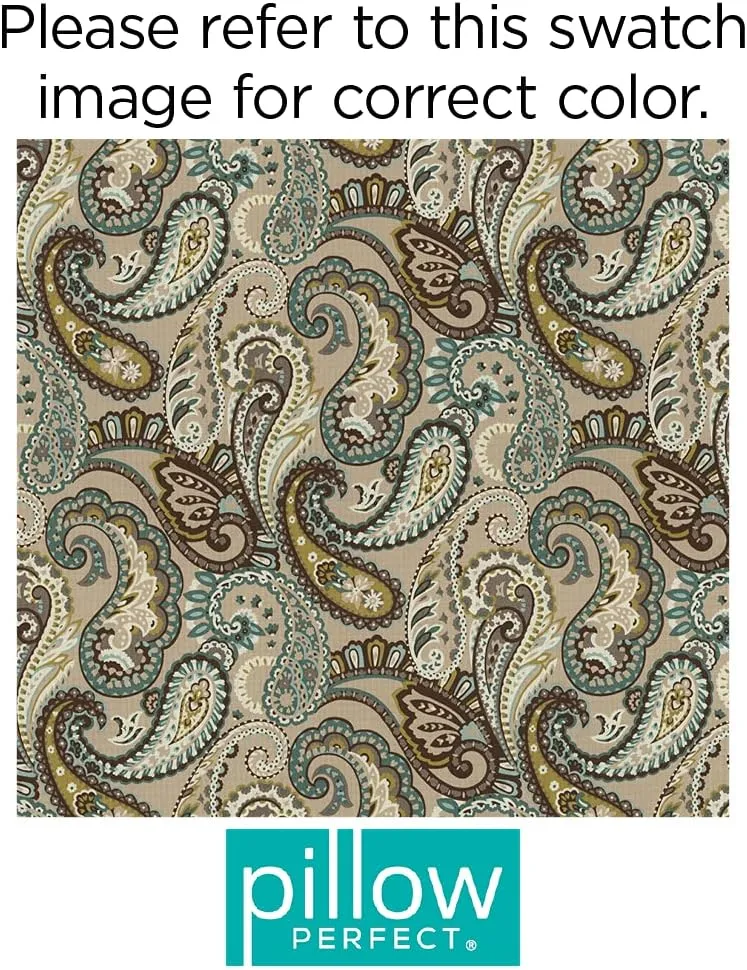 Pillow Perfect Paisley Indoor/Outdoor Chairpad with Ties, Reversible, Tufted, Weather, and Fade Resistant, 15.5" x 16", Blue/Brown Tamara Quartz, 2 Count