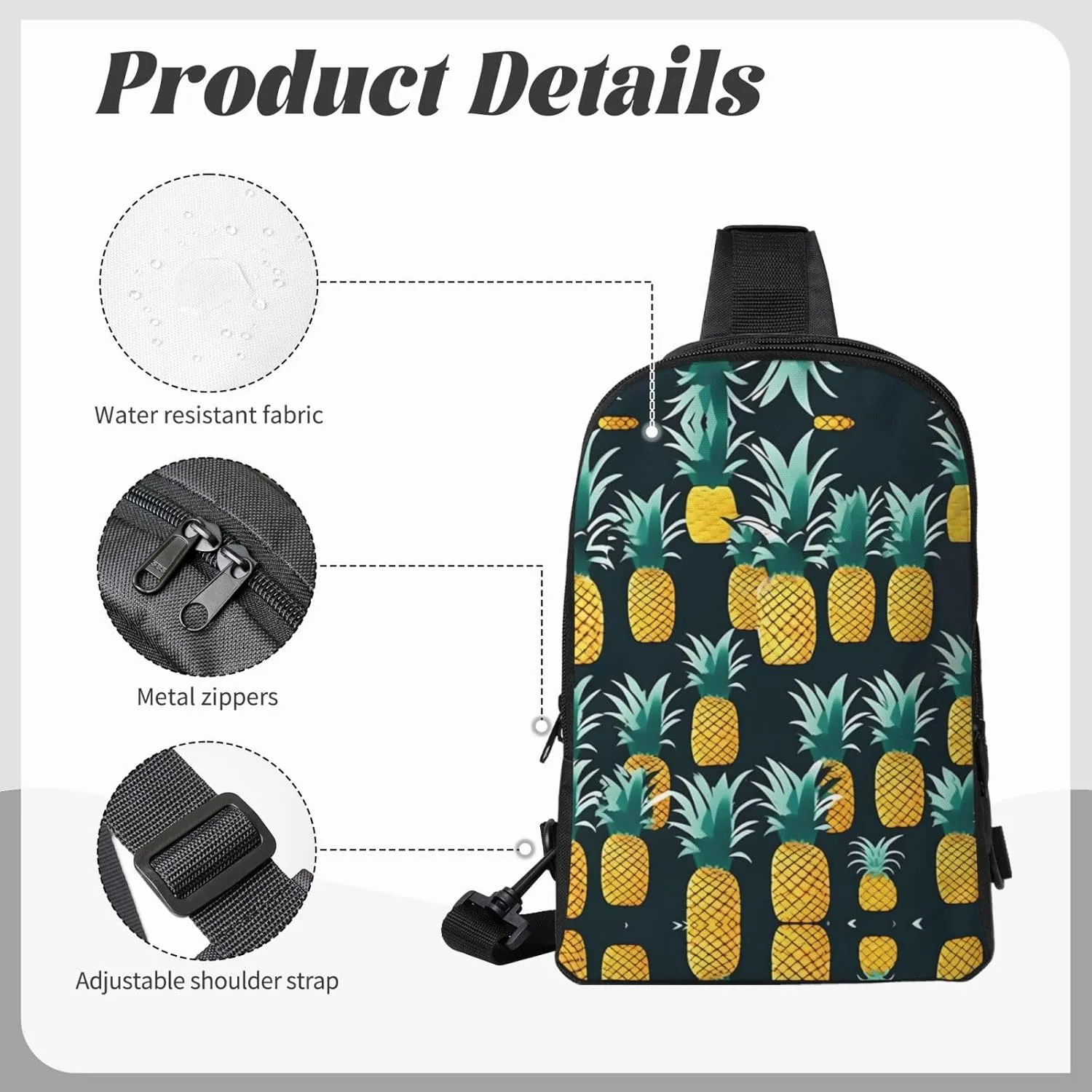 Pineapple Dual Pocket Chest Bag - Versatile Purse, Sling Purse - Ideal for Concerts, Sports, Travelling, & More