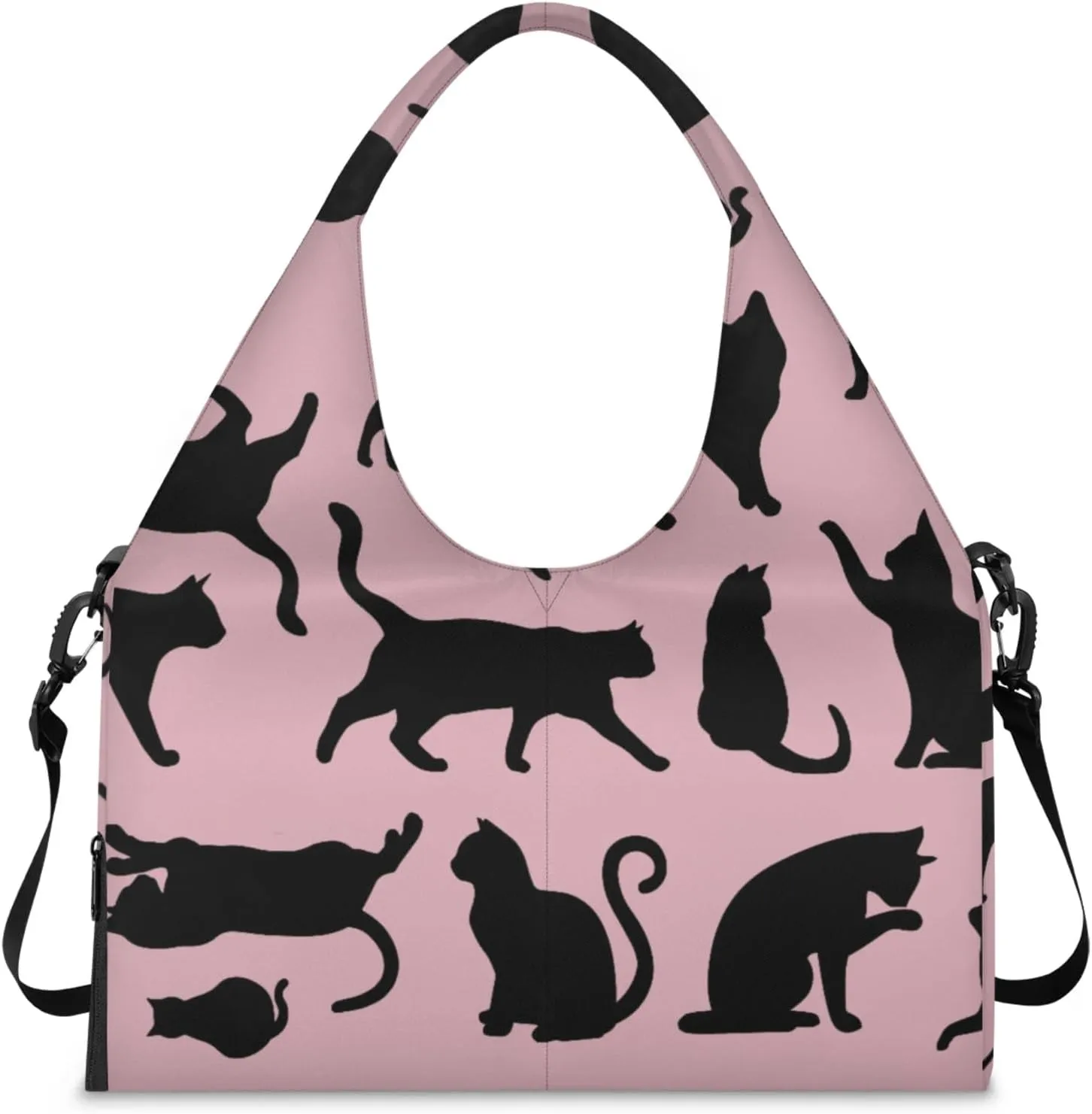 Pink Black Cats Party Gym Bag Yoga Mat Tote for Women with Shoes Compartment Lightweight Duffle Travel Carrier Wet Dry Storage Pockets Adjustable Pilates Mats Shoulder Bags for Sport Swim