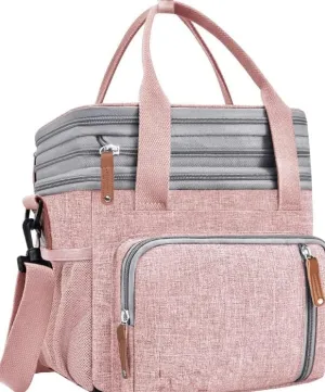 Pink Double Compartment Picnic Ice Bag Thermal Insulation and Cold Storage Ice Bag Large Capacity Two Dining Bag One Shoulder Ice Bag