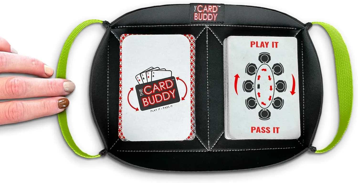 Playing Card Holder for Adults & Kids with Nylon Straps - Neoprene Card Tray for Games - Holds Various Deck Sizes - Used for Uno, Go Fish & More - Portable and Lightweight (Green)