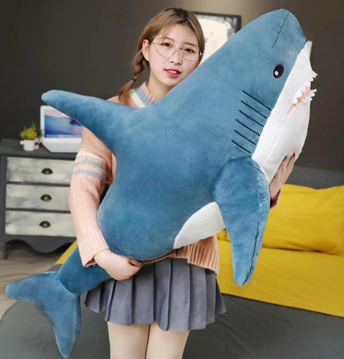 Plush Shark Toy Pillow, Shark Plushies Pillow Large, Comfortable Sleep Pillow Back Cushion, Kids Room Decoration, Bedtime Gift for Boys and Girls. 1 Piece (39.3inch, Blue)