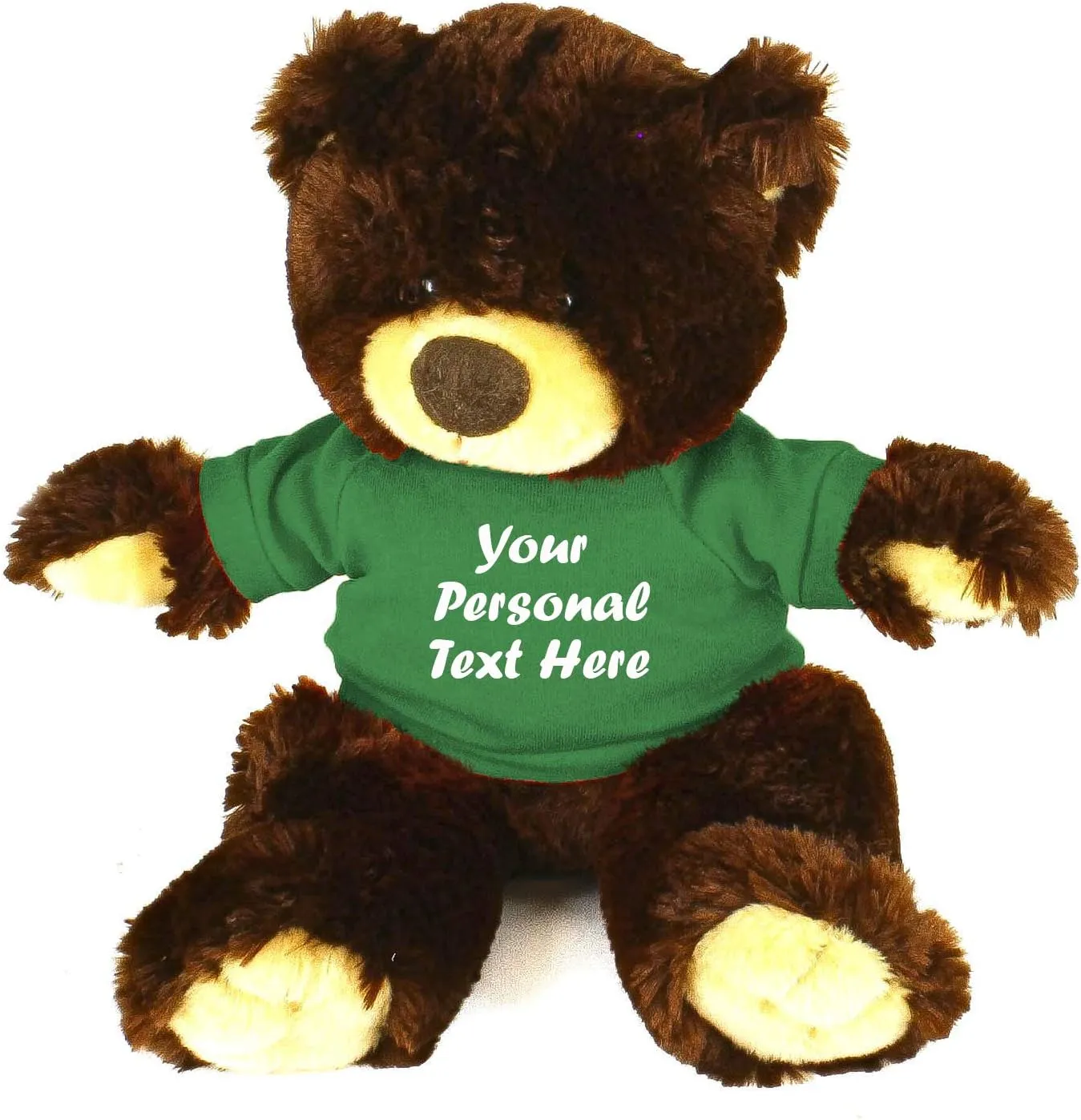 Plushland Chocolate Noah Teddy Bear 12 Inch, Stuffed Animal Personalized Gift - Custom Text on Shirt - Great Present for Mothers Day, Valentine Day, Graduation Day, Birthday (Kelly Green Shirt)