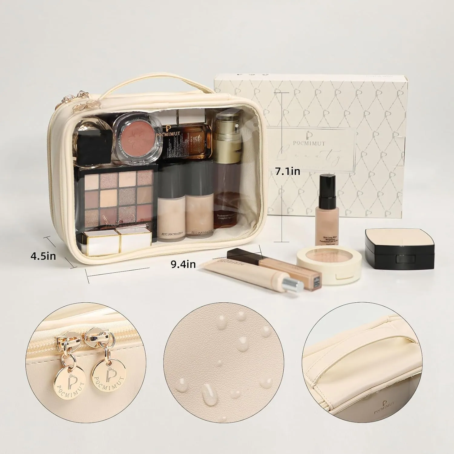Pocmimut Makeup Bag,Large Clear Cosmetic Bags for Women,Travel Clear Makeup Bag for Makeup Brushes Toiletry Travel Essentials Organizers,Begie
