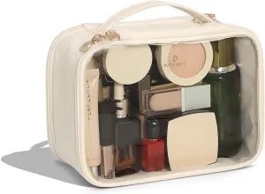 Pocmimut Makeup Bag,Large Clear Cosmetic Bags for Women,Travel Clear Makeup Bag for Makeup Brushes Toiletry Travel Essentials Organizers,Begie
