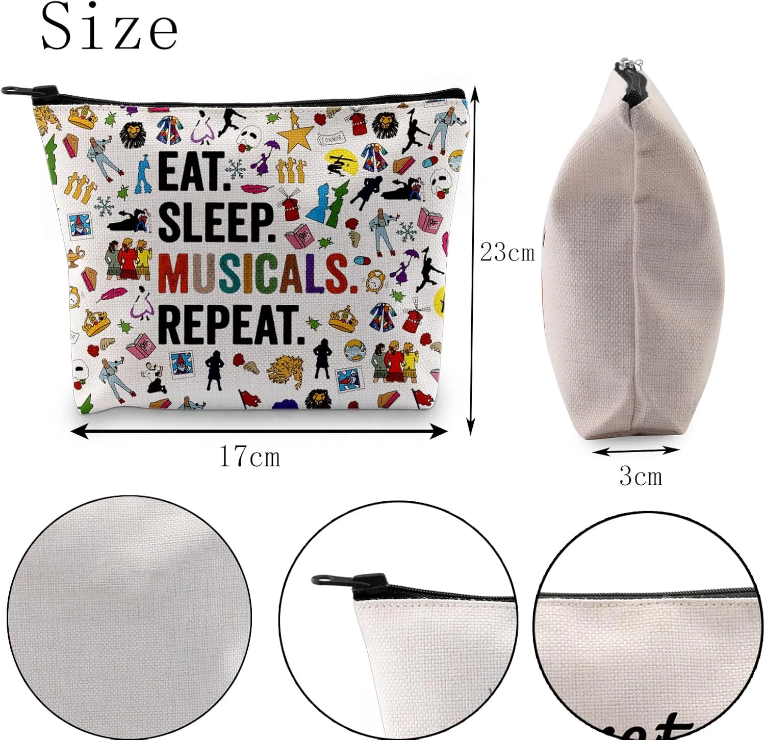 POFULL Musical Acting Gift Musical Theatre Gift Eat Sleep Musicals Cosmetic Bag