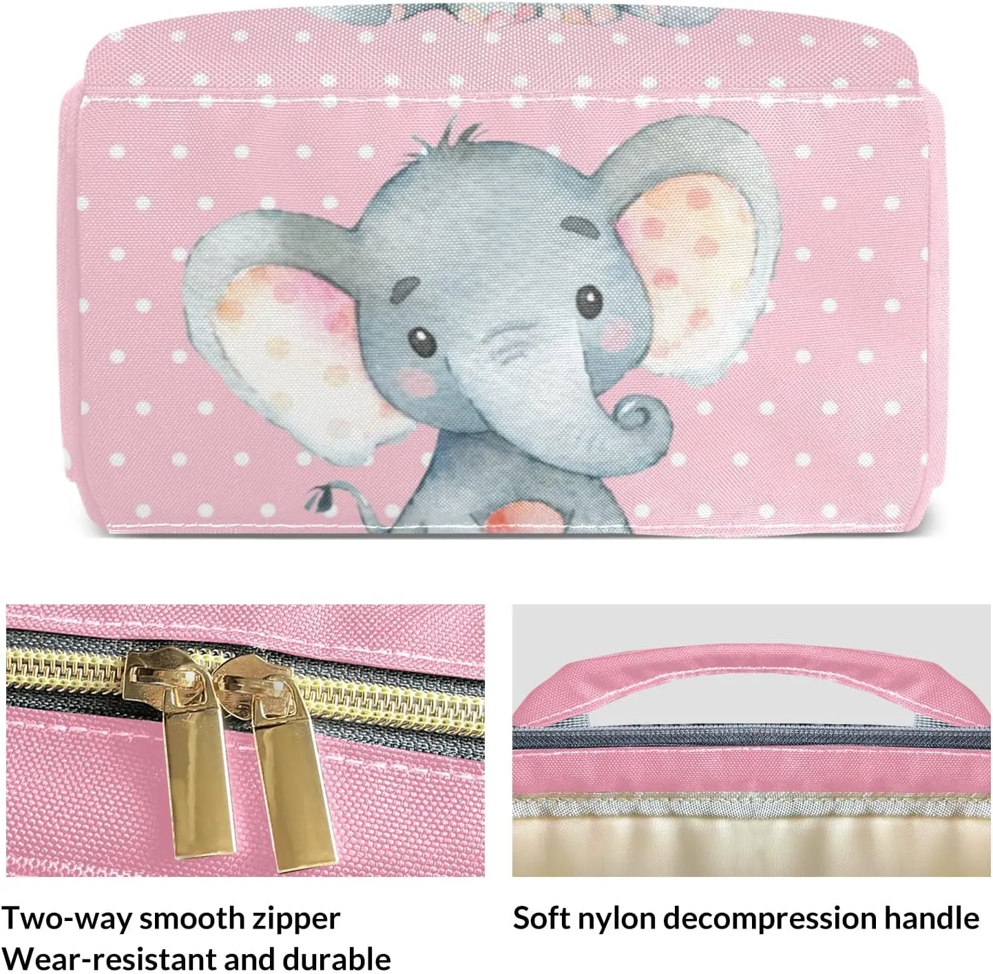 Polka Dot Elephant Pink Personalized Diaper Bags Waterproof Backpack Shoulder Daypack for Mother's Day Gifts
