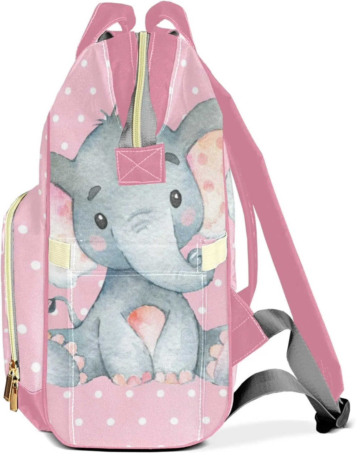 Polka Dot Elephant Pink Personalized Diaper Bags Waterproof Backpack Shoulder Daypack for Mother's Day Gifts