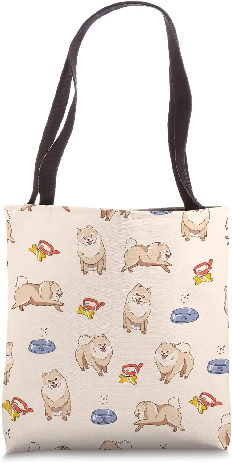 Pomeranian Dog And Dog Bowl Pattern Tote Bag