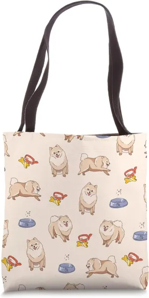Pomeranian Dog And Dog Bowl Pattern Tote Bag