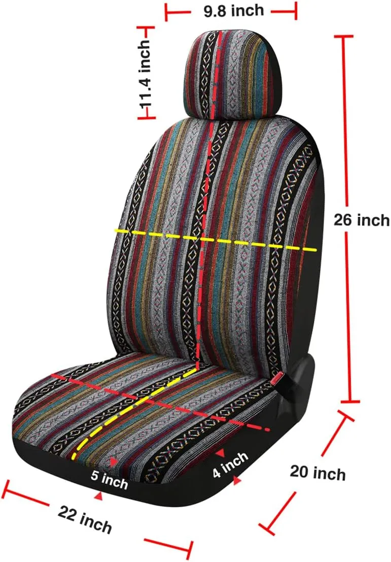 PONYJOYUP Baja Saddle Blanket Car Seat Covers 9PCS Full Set, Breathable and Washable Striped Woven Automotive Vehicle Seat Cover, Universal Seat Cover for Sedan, SUV, Truck, Airbag Compatible
