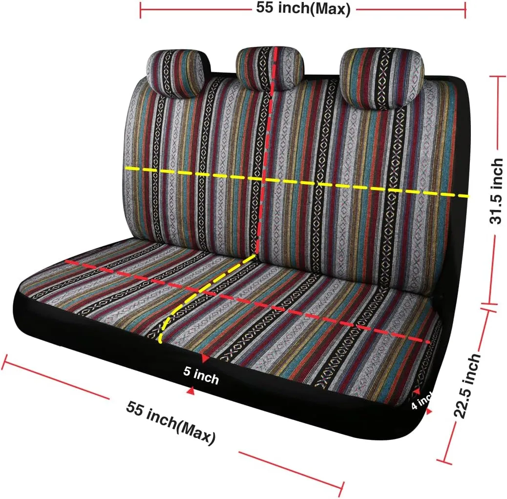 PONYJOYUP Baja Saddle Blanket Car Seat Covers 9PCS Full Set, Breathable and Washable Striped Woven Automotive Vehicle Seat Cover, Universal Seat Cover for Sedan, SUV, Truck, Airbag Compatible
