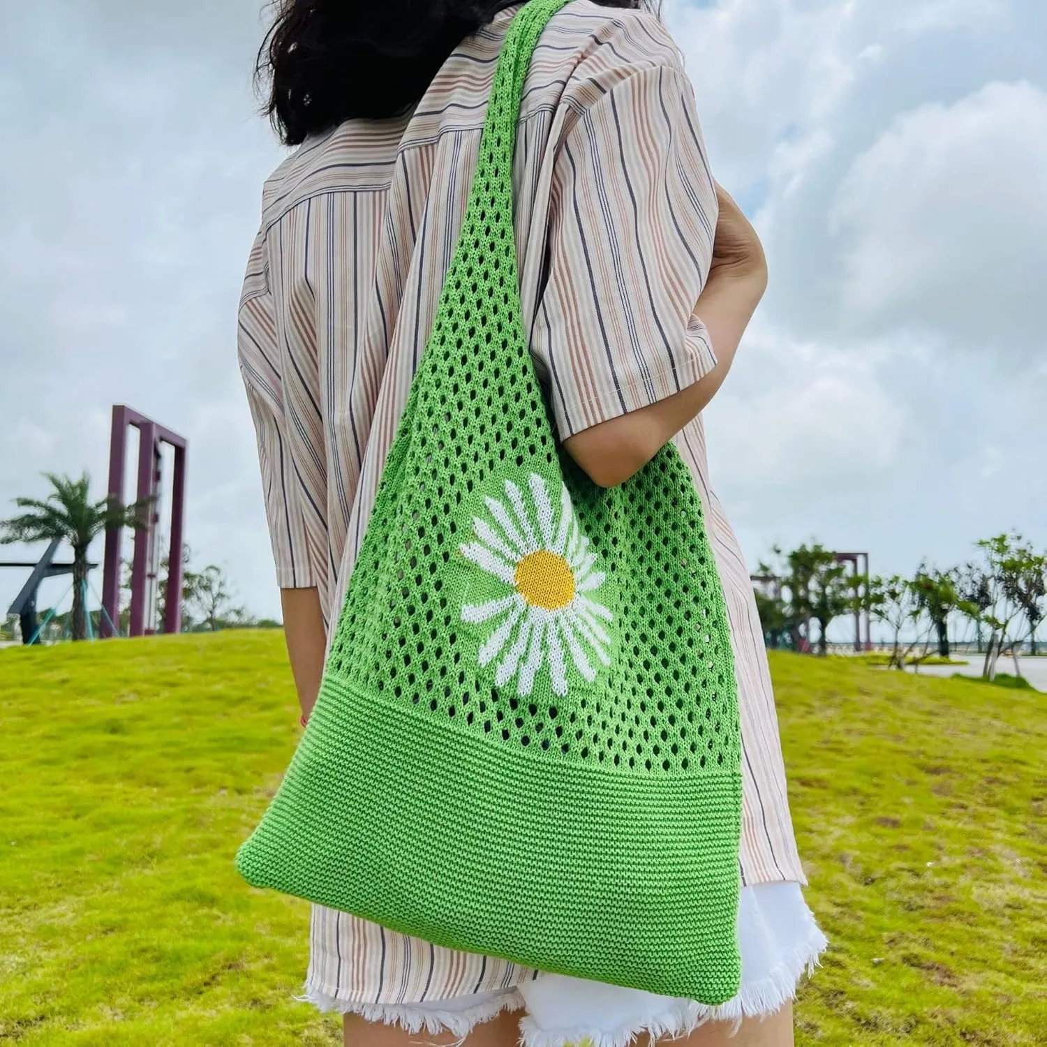 Pooyikoi Crochet Tote Bag Hobo Bag for Women Fairy Bohemia Weave Shoulder Bag Fairy Bohemia Weave Shoulder Bag (green)