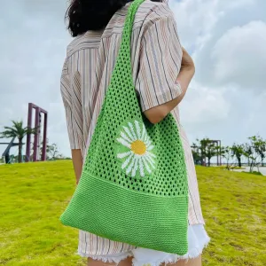 Pooyikoi Crochet Tote Bag Hobo Bag for Women Fairy Bohemia Weave Shoulder Bag Fairy Bohemia Weave Shoulder Bag (green)