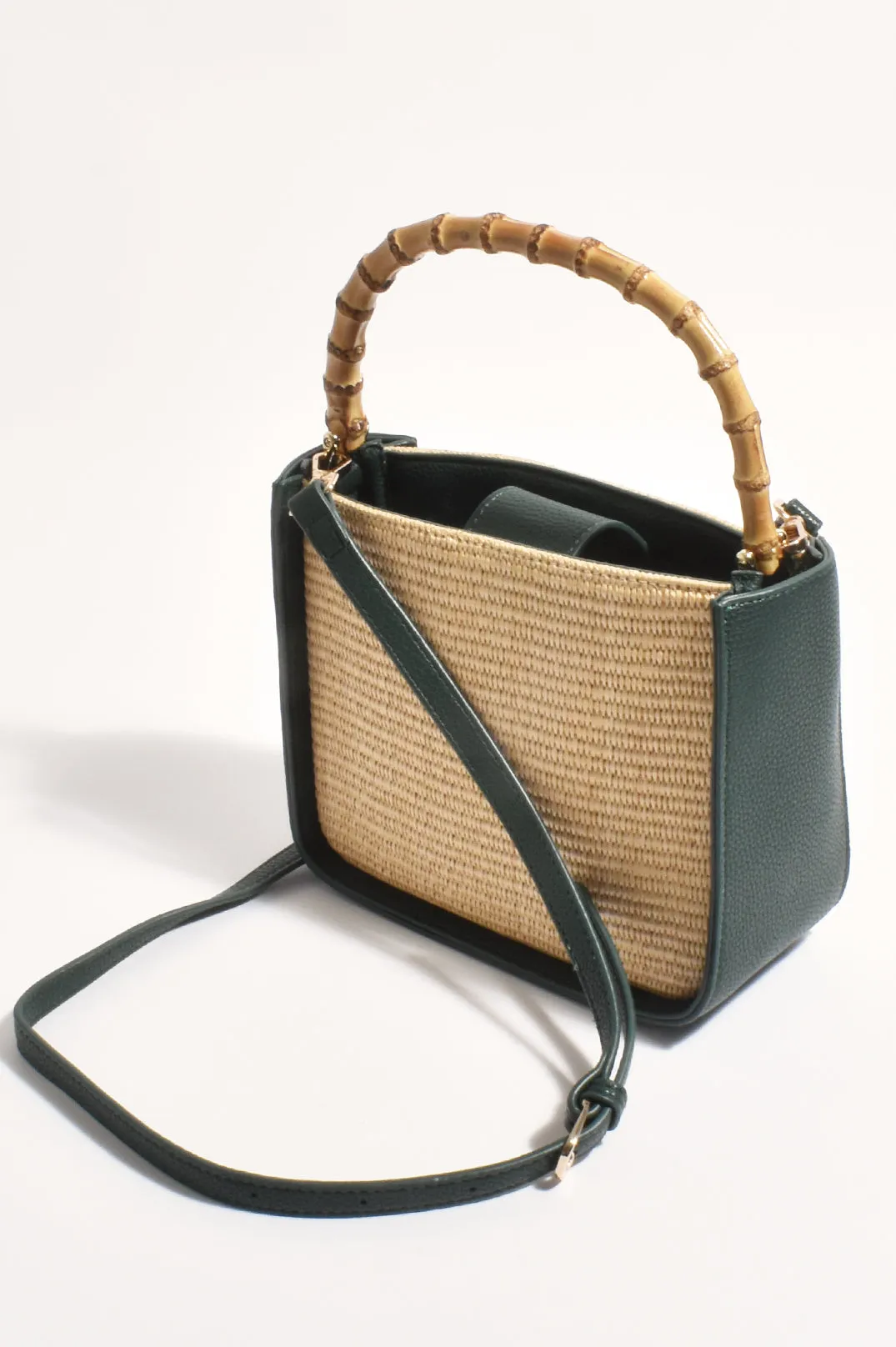 Poppi Bamboo Mini Handbag (Green / Natural)