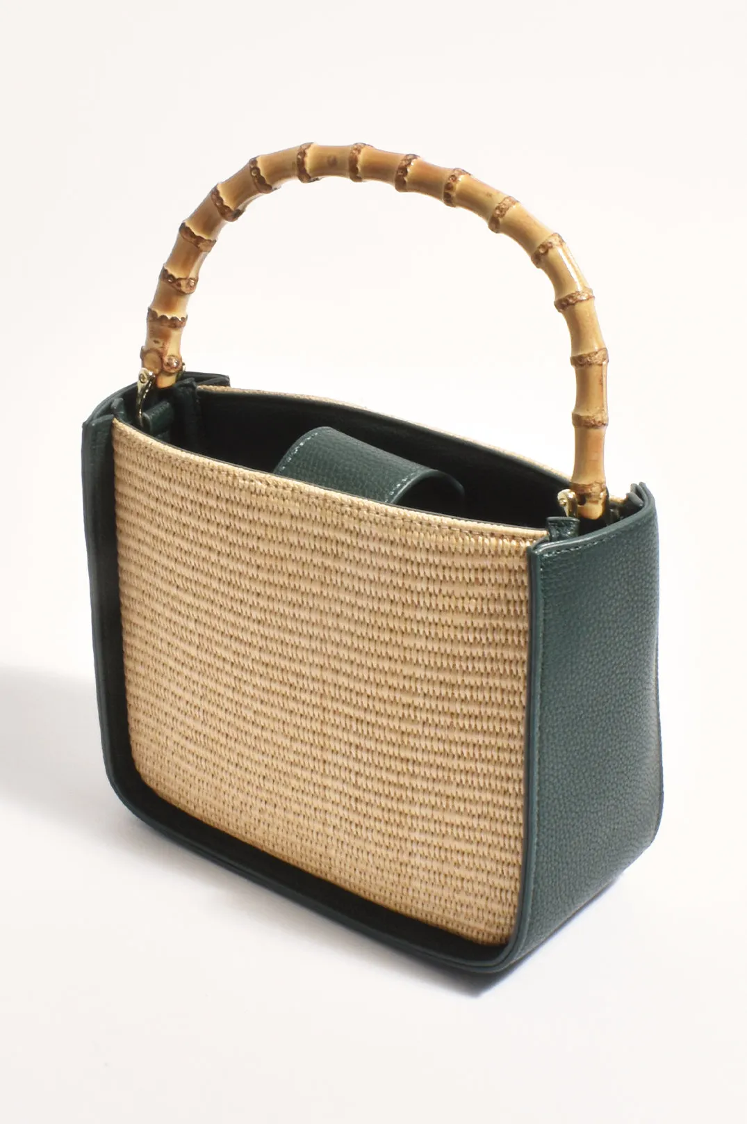 Poppi Bamboo Mini Handbag (Green / Natural)
