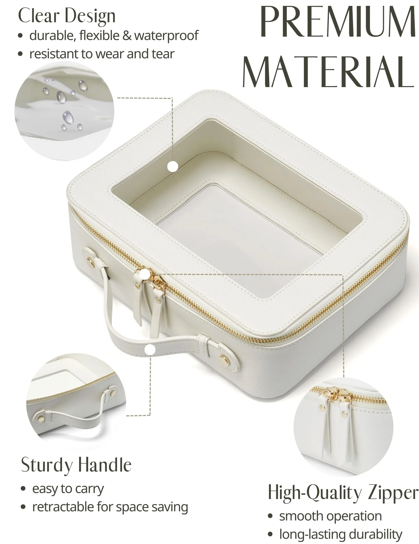 Popvibe Clear Makeup Case Set White Toiletry Bag Travel Large Clear Cosmetic Bag with Zipper, Big Make Up Bag Organizer Women Traveling TSA Approved Transparent Bag Car for Essentials