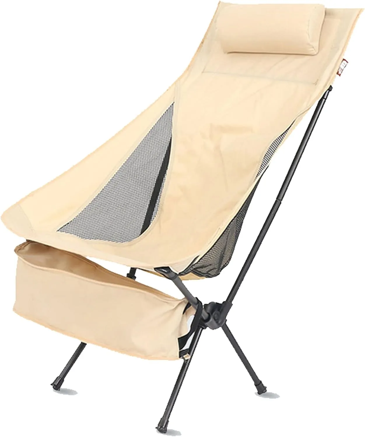 Portable Camping Chair Outdoor Folding Deck Chairs with Headrest, High-Back Fishing Chair Casual Rocking Chair for Sports Picnic Beach Hiking (A Beige)